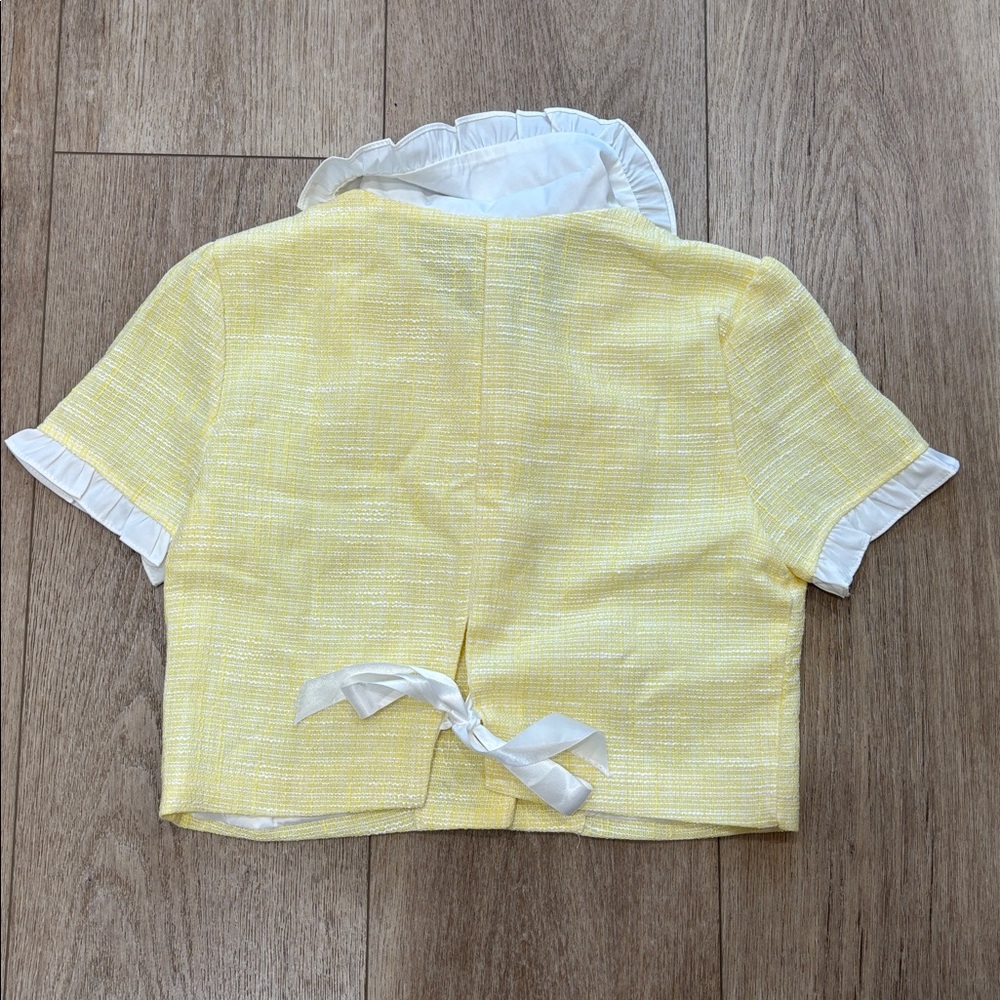 Yellow Cropped Jacket with White Accents - Picture 3 of 4